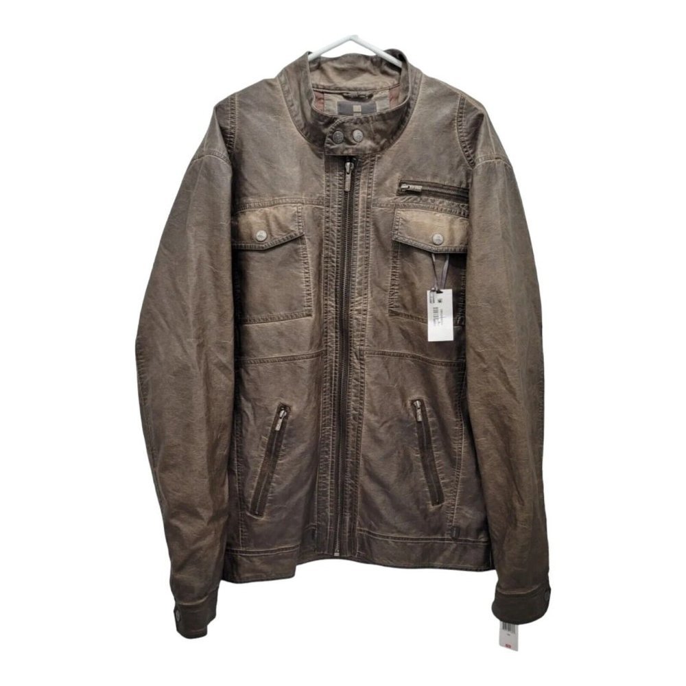 Jeans by Buffalo Brown Faux Leather Alan Jacket Weathered Look Men's XXL